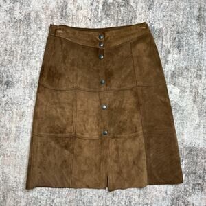 Vintage Gap Suede Skirt 8 Cognac Brown Button Down Leather Western 90s Y2K XS